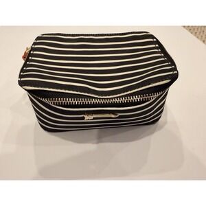 Stella & Dot Striped Travel Jewelry Case Black White Zip Organizer Box